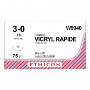 Шовный материал ВИКРИЛ РАПИД 3/0. 75 см.не окрашен Обр.-реж. 26 мм. 3/8 Ethicon