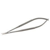 Ножницы микрохирургические, 160 мм, плоская ручка, тупоконечные, лезвия длиной 13 мм, изогнутые ПТО Медтехника, Россия