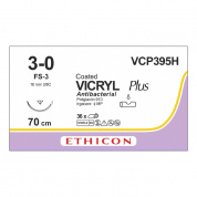 Шовный материал ВИКРИЛ ПЛЮС 3/0 70 см. фиолетовый Обр.-реж. 16 мм. 3/8 Ethicon