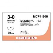 Шовный материал МОНОКРИЛ ПЛЮС 3/0, 70 см, фиолетовый Кол. 26 мм, 1/2 Ethicon