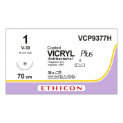 Шовный материал ВИКРИЛ ПЛЮС 1 70 см. фиолетовый Кол.-реж. 45 мм. 1/2 Ethicon