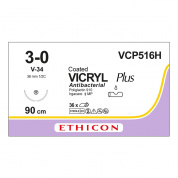 Шовный материал ВИКРИЛ ПЛЮС 3/0 90 см. фиолетовый  Кол.-реж. 36 мм. 1/2 Ethicon