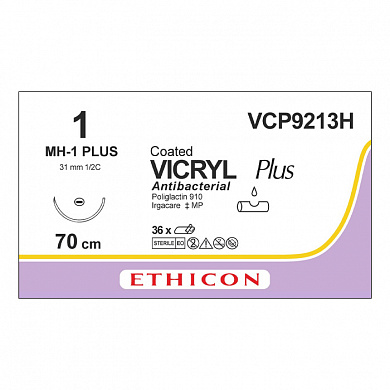 Шовный материал ВИКРИЛ ПЛЮС 1 70 см. фиолетовый  Кол. 31 мм. 1/2 Ethicon