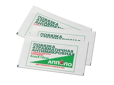Повязка антимикробная с хлоргексидином 6 см х 10 см, Россия