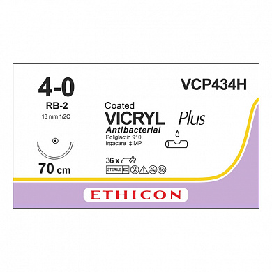 Шовный материал ВИКРИЛ ПЛЮС 4/0 70 см. не окрашен Кол. 13 мм. 1/2 Ethicon