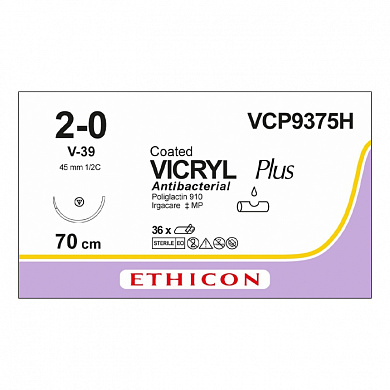 Шовный материал ВИКРИЛ ПЛЮС 2/0 70 см. фиолетовый Кол.-реж. 45 мм. 1/2 Ethicon