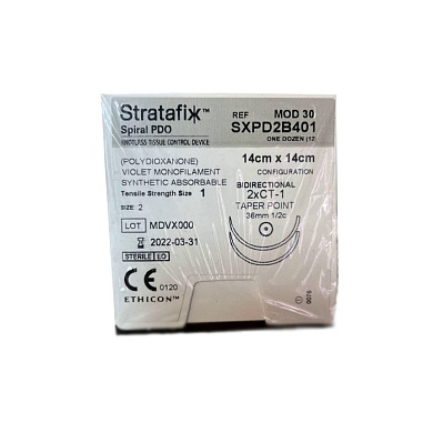 Шовный материал Stratafix Spiral PDO 2/0, однонаправл.30см, фиолет. Кол. 36 мм, 1/2 Ethicon