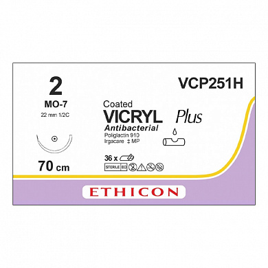 Шовный материал ВИКРИЛ ПЛЮС 2 70 см. фиолетовый Кол. 22 мм. 1/2 Ethicon