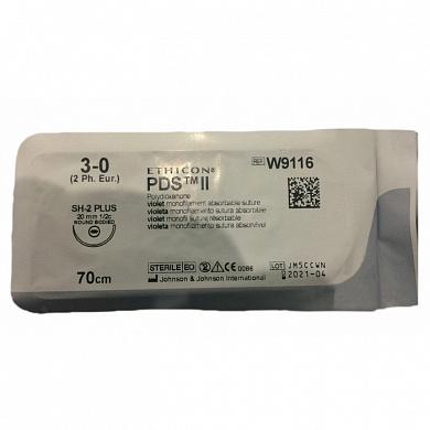 Шовный материал ПДС II 3/0. 70 см. фиолет. Кол. 20 мм. 1/2 Ethicon
