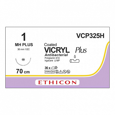 Шовный материал ВИКРИЛ ПЛЮС 1 70 см. фиолетовый Кол. 36 мм. 1/2 Ethicon