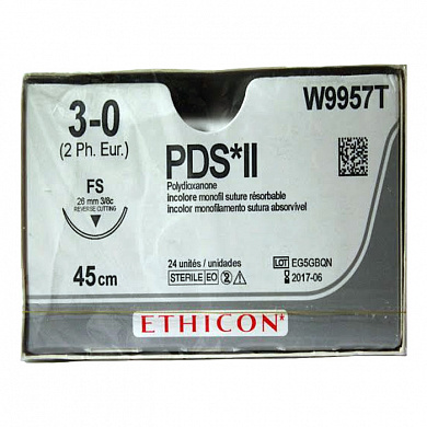 Шовный материал ПДС II 3/0. 45 см. н/окр. Обр.-реж. 26 мм. 3/8 Ethicon