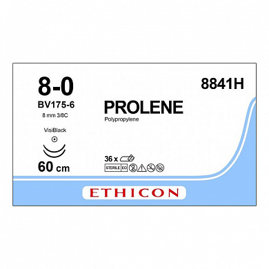 Шовный материал ПРОЛЕН 8/0, 60 см, синий Кол.Визи Блэк 8 мм х 2, 3/8 Ethicon