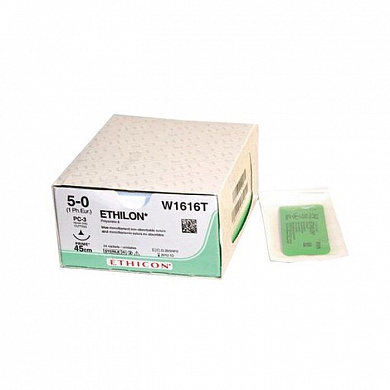 Шовный материал ЭТИЛОН 5/0. 45 см. синий Прайм обр.-реж. 16 мм. 3/8 Ethicon
