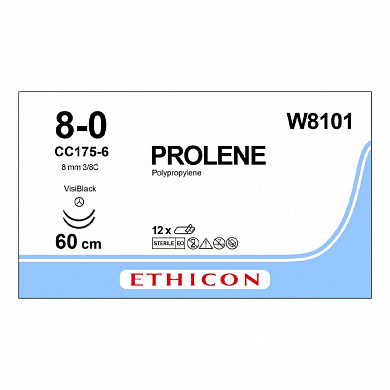 Шовный материал ПРОЛЕН 8/0, 60 см, синий СС Визи Блэк 8 мм х 2, 3/8 Ethicon