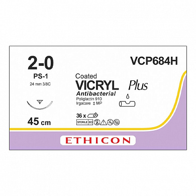 Шовный материал ВИКРИЛ ПЛЮС 2/0 45 см. не окрашен Обр.-реж. 24 мм. 3/8 Ethicon