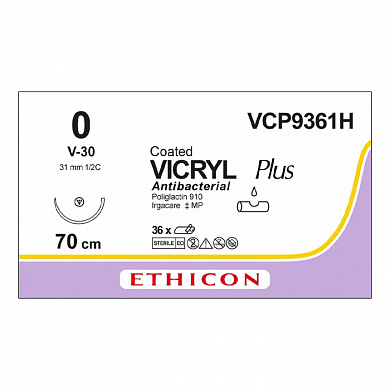 Шовный материал ВИКРИЛ ПЛЮС 0 70 см. фиолетовый Кол.-реж. 31 мм. 1/2 Ethicon