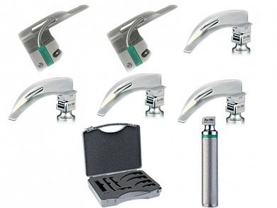 Ларингоскоп с комплектом клинков, Универсальный (неонатология, педиатрия, взрослые) (на батарейках, лампочка LED)