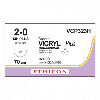 Шовный материал ВИКРИЛ ПЛЮС 2/0 70 см. фиолетовый Кол. 36 мм. 1/2 Ethicon