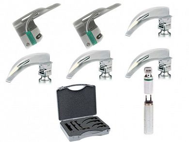 Ларингоскоп в наборе клинки: неонатология, педиатрия, взрослые (универсальный), (на аккумуляторах, лампочка ксенон)