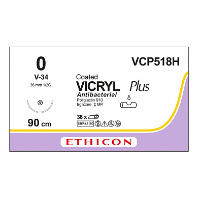 Шовный материал ВИКРИЛ ПЛЮС 0 90 см. фиолетовый  Кол.-реж. 36 мм. 1/2 Ethicon