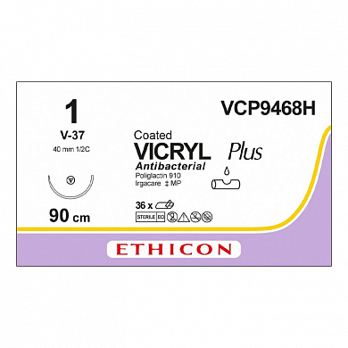 Шовный материал ВИКРИЛ ПЛЮС 1 90 см. фиолетовый Кол.-реж. 40 мм. 1/2 Ethicon