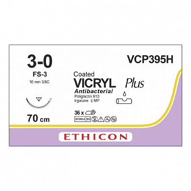 Шовный материал ВИКРИЛ ПЛЮС 3/0 70 см. фиолетовый Обр.-реж. 16 мм. 3/8 Ethicon