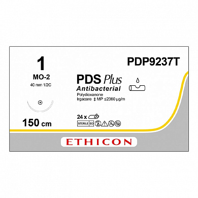 Шовный материал ПДС ПЛЮС 1. петля. 150 см. фиолетовый Кол.массив. 40 мм. 1/2 Ethicon