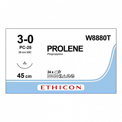 Шовный материал ПРОЛЕН 3/0, 45 см, синий PC-25 Прайм реж. 26 мм, 3/8 Ethicon