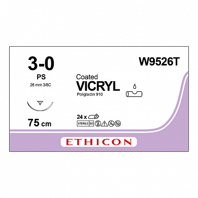 Шовный материал ВИКРИЛ 3/0. 75 cм. неокрашенный Прайм обр.-реж. 26 мм. 3/8 Ethicon