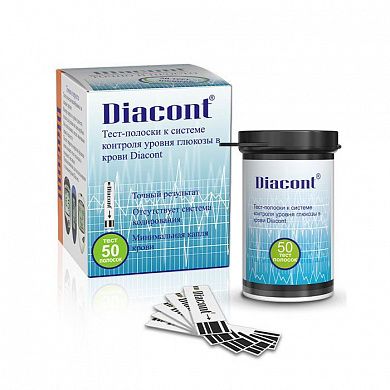 Тест-полоски к системе контроля уровня глюкозы в крови Diacont (упаковка 50шт)