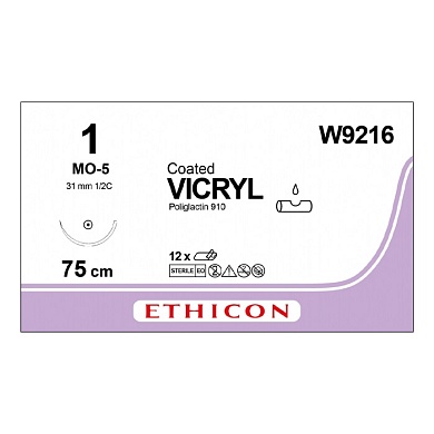 Шовный материал ВИКРИЛ 1. 75 см фиолетовый Кол. масс. 31 мм. 1/2 Ethicon