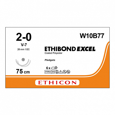 Шовный материал ЭТИБОНД Эксел 2/0 10 нит.(5 з..5 б.). 75см. с прокл. 6х3х1,5 Кол.-реж. 25 мм х 2. 1/2 Ethicon