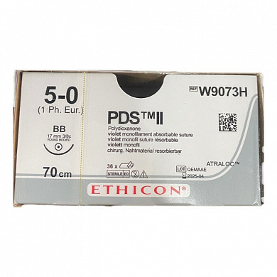 Шовный материал ПДС II 5/0. 70 см. фиолет. Кол. 17 мм. 3/8 Ethicon