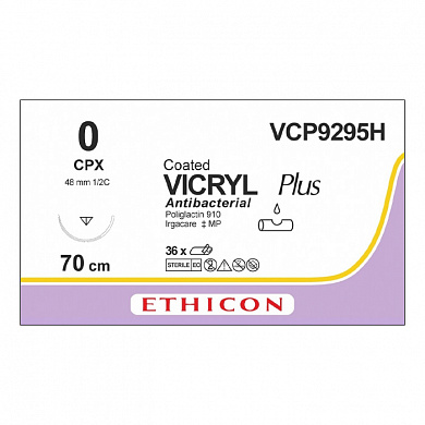 Шовный материал ВИКРИЛ ПЛЮС 0 70 см. фиолетовый  Обр.-реж. 50 мм. 1/2 Ethicon