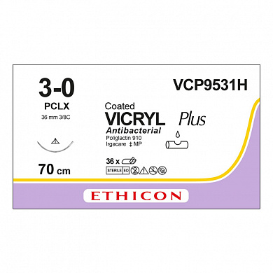 Шовный материал ВИКРИЛ ПЛЮС 3/0 70 см. не окрашен Прайм реж. 35 мм. 3/8 Ethicon