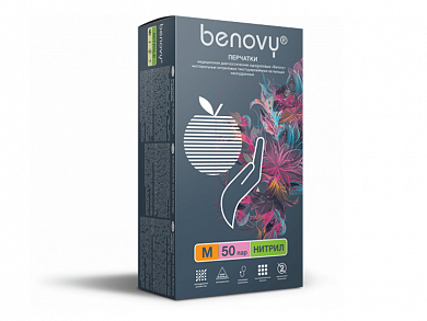 Перчатки нитриловые медицинские BENOVY, перламутрово-розовые, размер M, 50 пар в упаковке