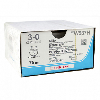 Шовный материал ШЕЛК 3/0. 75 см. черный Кол. 20 мм. 1/2 Ethicon