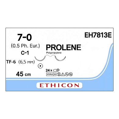 Шовный материал ПРОЛЕН 7/0, 45 см, синий Кол. 6.5 мм х 2, 1/2 Ethicon
