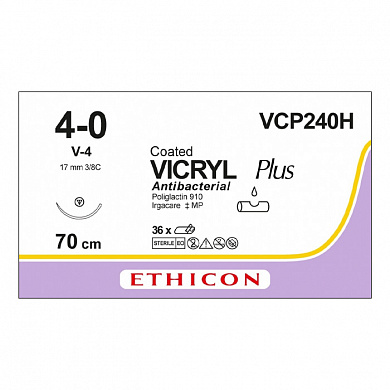 Шовный материал ВИКРИЛ ПЛЮС 4/0 70 см. не окрашен Кол.-реж. 17 мм. 3/8 Ethicon