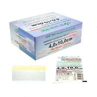 Лейкопластырь бактерицидныйSFM-Strip,  4,0 см х 10,0 см №1, полимерная основа, 100 шт/уп