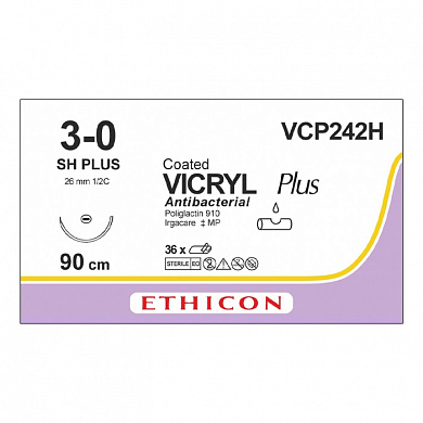 Шовный материал ВИКРИЛ ПЛЮС 3/0 90 см. фиолетовый Кол. 26 мм. 1/2 Ethicon