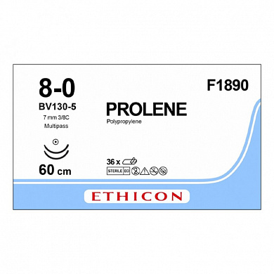 Шовный материал ПРОЛЕН 8/0, 60 см, синий Кол. 6.5 мм х 2, 3/8 Ethicon