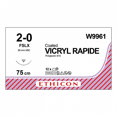 Шовный материал ВИКРИЛ РАПИД 2/0. 75 см.не окрашен Обр.-реж. 35 мм. 3/8 Ethicon