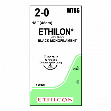 Шовный материал ЭТИЛОН 2/0. 45 см. синий Реж. 40 мм. 3/8 Ethicon