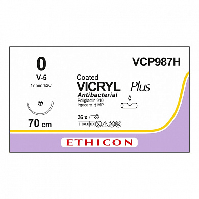 Шовный материал ВИКРИЛ ПЛЮС 0 70 см. фиолетовый Кол.-реж. 17 мм. 1/2 Ethicon