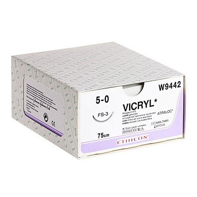 Шовный материал ВИКРИЛ 5/0. 75 см. фиолетовый Реж. 16 мм. 3/8 Ethicon