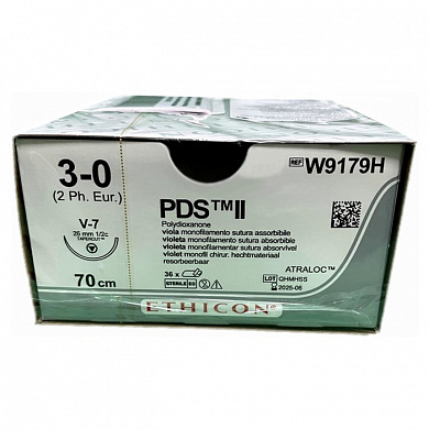 Шовный материал ПДС II 3/0. 70 см. фиолет. Кол.-реж. 26 мм. 1/2 Ethicon