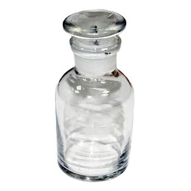 Склянка для реактивов на 60 мл из светлого стекла с узкой горловиной и притертой пробкой, Россия