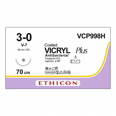 Шовный материал ВИКРИЛ ПЛЮС 3/0 70 см. фиолетовый Кол.-реж. 26 мм. 1/2 Ethicon