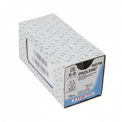 Шовный материал ПРОЛЕН 6/0, 75 см, синий Кол. 13 мм х 2, 3/8 Ethicon